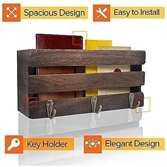 Rustic Mail Holder Wall Mount ~ Key and Mail Organizer for Wall Decorative - Picture 6 of 6